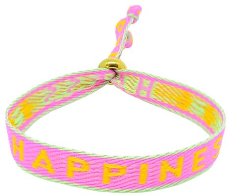 Selfmade Jewelry - Statement Festival Armband Stoff Armband Damen Stoffarmbänder in Pink für Festival Outfit Damen (HAPPINESS (Pink-Orange-Grün)) (HAPPINESS (Pink))