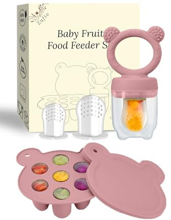 Silikon Fruchtsauger Baby: Schnuller und Muttermilch, Eis am Stiel, Gefrierschrank, Aufbewahrungsbehälter für Babynahrung, Eiswürfel für Babyzahnen und Selbstfütterung (Rose)