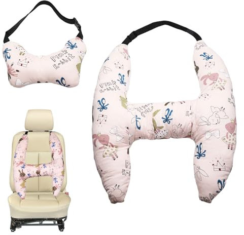 TNSLAND 2 pièces Oreiller de Voyage Enfant Voiture, Coussin Voiture Enfant, Coussin Nuque Voiture Enfant, Repose Tete Voiture Enfant, Oreiller de Voyage Adulte Enfant, Appuie Tete Voiture (Rose)