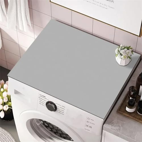 Odot Tapis de Protection pour Dessus de Machine à Laver, Couleur Unie Antidérapant Housse de Machine à Laver pour Machine à Laver ou Sèche-Linge Buanderie Réfrigérateur Cuisine (60x60cm,Gris Clair)