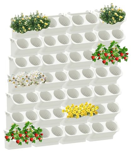 Amieron Hängende vertikale Wand Pflanze, Vertikaler Garten Pflanzenwand mit 56 Taschen Wandmontierter Pflanztasche Taschen Wandgarten für Hof Garten Balkon Home Decoration(Weiß)