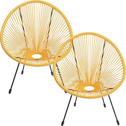 Kare Design Gartenmöbel Set Acapulco, 2er Set, Gelb, Indoor und Outdoor Sitzgruppe im Retro-Design, 2X Sessel, Gartenstühle, Lounge-Möbel für Balkon, Garten, Terrasse, Schwarzes Stahlgestell