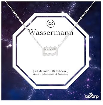 Bixorp Sternzeichen Wassermann Halskette - Sternzeichen-Kette aus Edelstahl in Silber – Zodiac-Halskette auf Geschenkkarte