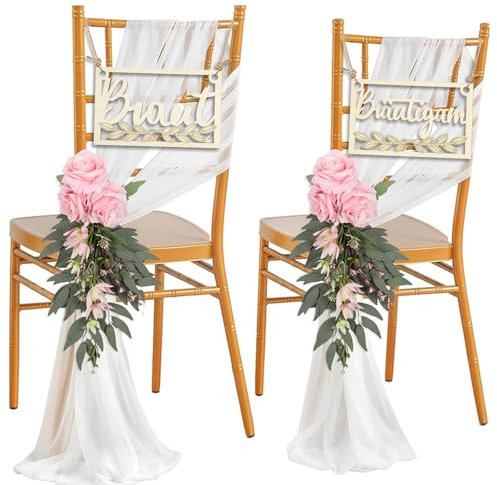 2 Stück Stuhl Deko Hochzeit, Braut und Bräutigam Holz Schilder für Sessel, Stuhlschilder Hochzeit mit 2 Juteseile für Jahrestag Deko Wand Foto Hochzeitsdekoration Requisiten
