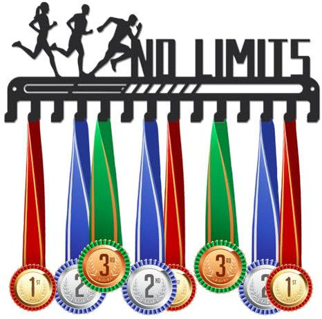 SUPERDANT Porta Medaglie da Corsa No Limit Medal Hanger Porta Medaglie 14 Ganci con Testo Motivazionale Espositore per Medaglie da Parete Porta Medaglie Regali per Lo Sport per L'atleta