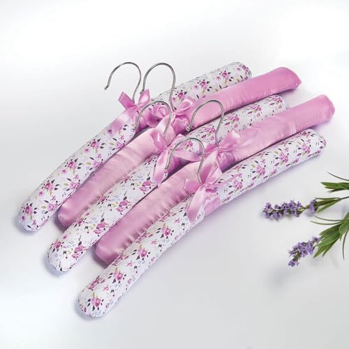 Coopers Of Stortford Set of 5 Scented Padded Clothes Hangers | Lavender Or Rose (Rose)