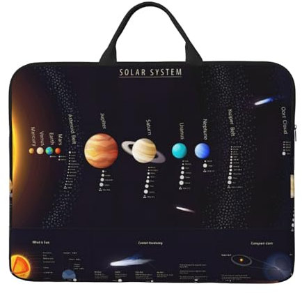QGWDYYJQ Sac de protection pour ordinateur portable 14 Motif système solaire Jupiter Saturne, Noir , Taille unique