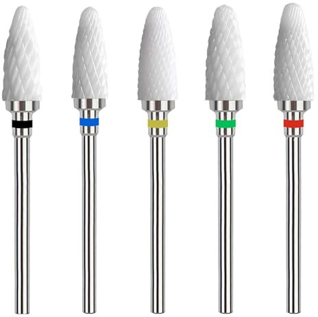 5pcs Brocas para Uñas, Brocas de Cerámica para Uñas, Fresas Cerámicas en Forma de Maíz, 3/32 Pulgadas para Manicura y Pedicura, Perfectas para Gel y Acrílico