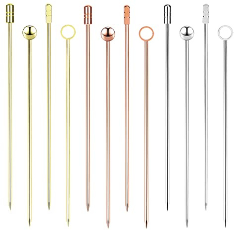 Jesustree Palillos de Cóctel Acero Inoxidable, 12pcs Brochetas de Fruta Barbacoa Reutilizables, Palillo de Diente para Sándwiche Aceituna Pastel Postre Eventos de Fiesta (4 Estilos)
