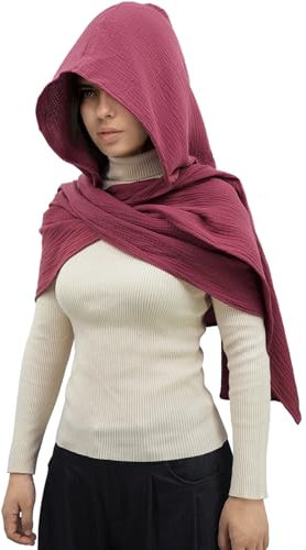 DigiTizerArt Mittelalterliches Leinen Baumwolle Kapuzenschal Vintage Goth Cape Kostüm Accessoire Multifunktionale Mode Schal Schal Kapuzenschal Kutte Für Männer Frauen (Burgundy)