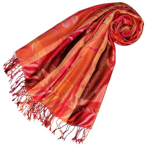 Lorenzo Cana Damenschal Schal jacquard gewebt 50% Wolle vom Merino 50% Seide - Rot Orange Dunkelrot Naturfasern 78684