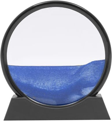 TESUGN Sandbilder Zum Drehen, 3D-Tiefsee-Sandlandschaft in bewegter Anzeige,Sandrahmen, 7 Zoll Runder Glas Rahmen Sandbild Fließender Sandrahmen für Desktop-Kunst Dekor, Blau