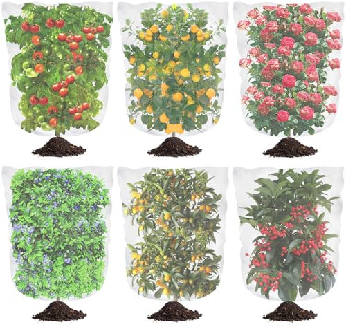 Tetutor 6 Pack Blueberry Bush Netting Cover, Bird Netting for Blueberry Bushes, Garden Netting Insect Pest Barrier with Drawstring, Plant Fruit Tree Netting Net for Garden Protection 3.3Ft x 2.7Ft