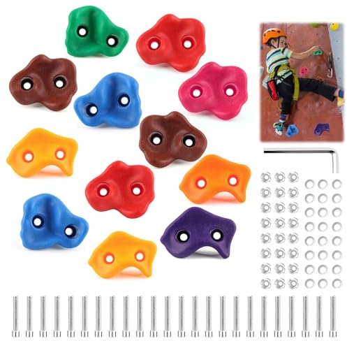 Shyllin Klettersteine Kinder Outdoor und Indoor, 12 Stück Bunt Klettergriffe für Kinder, Klettergerüst, Zubehör für Kletterwand, Climbing Holds