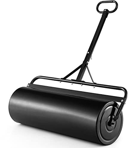 SOARS Rasenwalze befüllbar 113L, Ø40cm Handwalze, Rasenroller mit U-Griff & abnehmbarem Ablassstopfen, Gartenwalze Schwerlasttrommel für Boden, Wiese, Ebenen (Schwarz-113L)