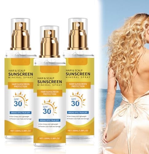 Haar- und Kopfhautschutzspray, Sonnenschutz Haare, Sonnenschutz Spray Haare und Kopfhaut, Hair Scalp Sunscreen Scalp 100ml, für Outdoor-Trips, Strände, Wanderungen (3 Stück)