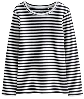 NEXT Mädchen Geripptes, langärmeliges Oberteil, 1er-Pack Black/White Stripe Numeric_134