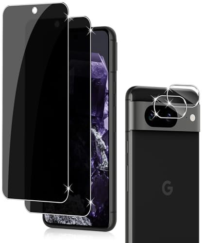 Holilo pour Google Pixel 8 Anti-Espion Verre Trempé+ CaméRa ArrièRe Protecteur 2+2 Pièces, 9H Dureté Privacy Verre Trempé Membrane Anti-Spy Protection D'écran Anti-Peeping