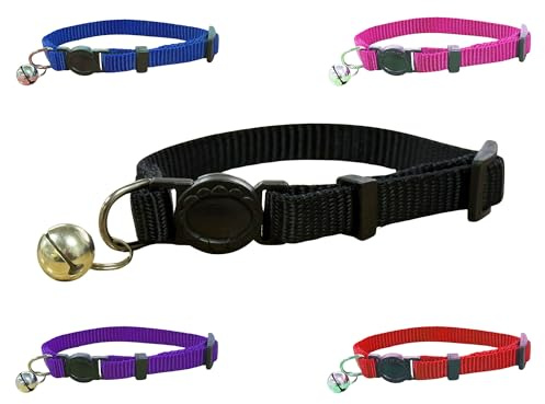 Soft Vibrant Kitten/Cat Nylon Collar with Safety Release and Bell (Black)