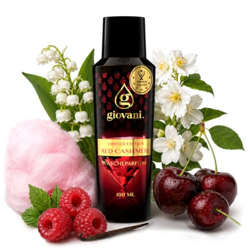 Giovani Wäscheparfüm RED CASHMERE 100 ml | Wäscheduft mit süß-würzig-fruchtiger Duftnote – Zuckerwatte, Kirsche, Sandelholz & Vanille | (20 Waschungen)
