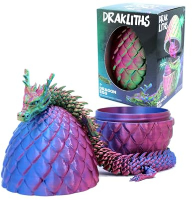 Joy Toy - Drakliths 24158 - 3D-gedrucktes Drachenei, Drachenei mit Drache, voll beweglicher Drache, Zappelspielzeug 11x11x15 cm