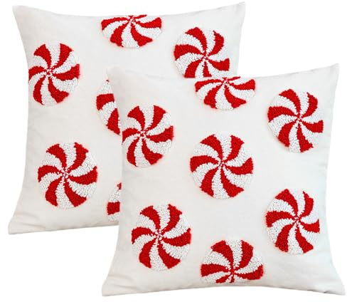 2 Stück Weihnachtskissenbezug,Weihnachten Kissenbezüge 45*45cm,Kissenbezug Weihnachten,Kissenbezüge Weihnachte Weicher,Kissenbezüg Zuckerstangen 3D Weihnachte für Sofa Wohnzimmer Schlafzimmer