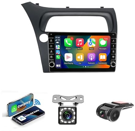 Android 14 Radio Estéreo 2 DIN para Honda Civic Hatchback 2006-2011 Radio BT Coche de 9 Pulgadas con FM RDS Cámara de visión Trasera Soporte Control del Volante(NF-1 4Core 1+32G)