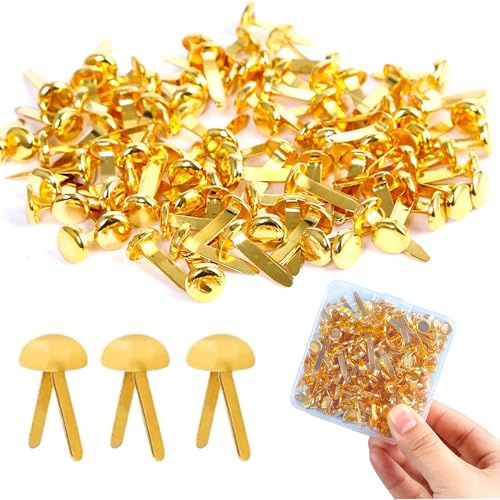 200Pcs Split Pins, Metal Paper Fasteners Brads, Round Head Brads Split Pins | 8x18mm Gold Split Pins with Storage Box for DIY Crafts Projects Scrapbooking Photo Walls