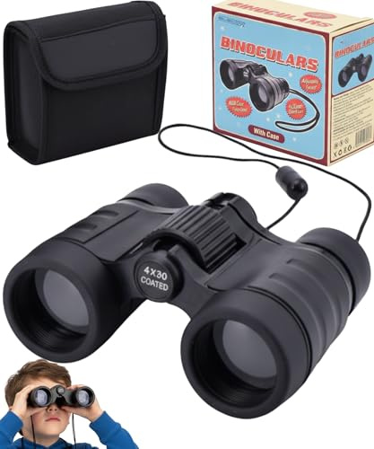 Binoculars 4x30 Compact Optical Viewing Device Black with Adjustable Focus Rubber Grip 30mm Coated Lenses for Bird Watching Sports Hiking Outdoor Activities with Case and Strap