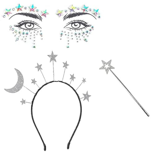 Spetsbst Haarreif Sterne Silber, Glitzer Haarreif Haarreifen Damen Haarschmuck, Sternhaarreif Kopfschmuck für Karneval Weihnachten Halloween Cosplay Geburtstag Party (A)