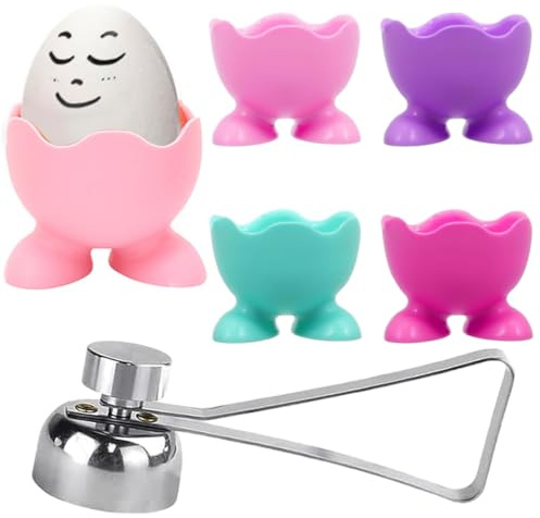 5Pcs Egg Cups, Plastic Egg Cups with Egg Opener Tool for Breakfast and Easy Egg Peeling