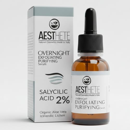 AESTHETE Siero Acido Salicilico 2% Viso 30ml – Esfoliante BHA Notte per Brufoli, Punti Neri e Pori Dilatati – Salicylic Acid Made in Italy per Pelle Grassa e Mista
