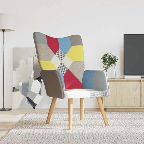 PHGTYUK Relaxsessel Patchwork Stoff Wohnzimmersessel bequemer mit Stahlrahmen und Holzbeinen für modernes Wohnambiente 1 Stück