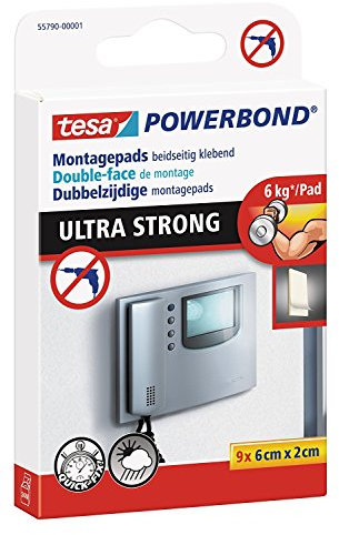 tesa Powerbond® ULTRA STRONG PADS, beidseitig ultrastark klebend, max. 6 kg (2 Packungen = 18 Klebepads)
