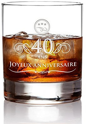 AMAVEL Verre à Whisky avec Gravure 40 Ans - Élégant Tumbler - Volume 320 ML