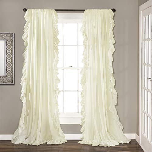 Lush Decor Reyna Rüschen-Fenstervorhang-Set, 137,2 cm B x 241,3 cm L, elfenbeinfarben, fließendes Vorhang-Set, romantische Rüschenvorhänge für Schlafzimmer, Wohnzimmer oder Esszimmer, Bauernhaus und