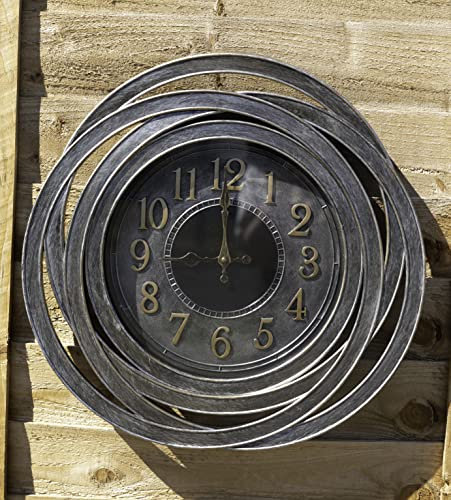 Homezone Garden Mile Grey Abstract 51cm Large Round Wall Clock Garden Clock Outdoor Waterproof Outdoor Wall Clock Large Graden Ornament for Garden, Patio, Kitchen, Livingroom Décor