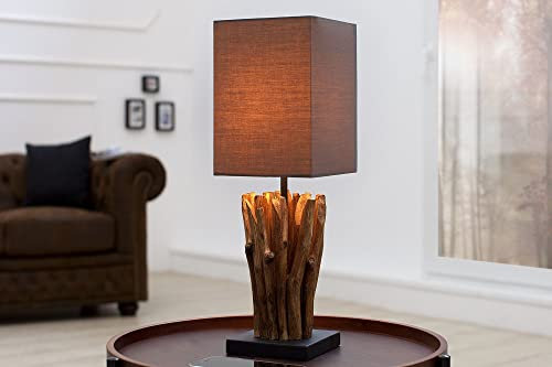 Kleine Tischlampe Holz 45cm Grau Braun Modern kunstvoll Design Leuchte Wohnzimmer