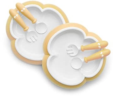BabyBjörn Kinderteller, Löffel und Gabel, 2 Sets Blassgelb