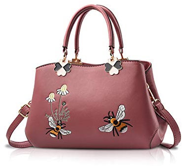 NICOLE&DORIS Donne Borse a mano Retro Borsa a tracolla Le signore Moda Borsa a tracolla Borsa Totalizzatore Ricamo Dark Pink Bee 2