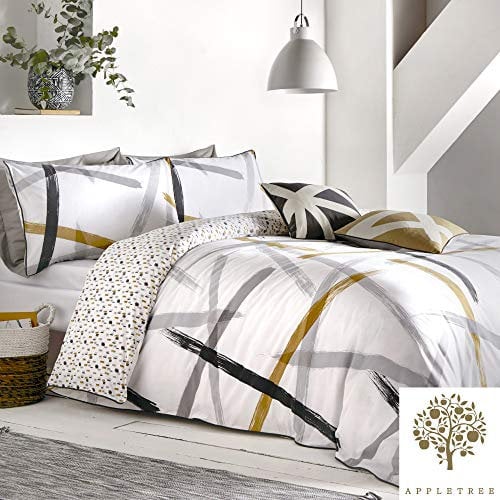 Appletree Leda-100 Duvet Cover Set, Cotton, Double, Grey & Ochre