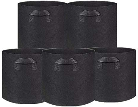 5X Pflanztasche Pflanzsack Pflanzbeutel mit Henkeln Vliesstoff Blumentopf in Schwarz Grau (45x45cm 70L, Schwarz)