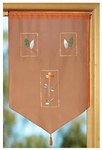 heimtexland ® Scheibengardine Mediterran Bestickt mit edler Quaste HxB 90x60 Flügelfenster Gardine Voile Tunnelzug Terra Orange Typ627
