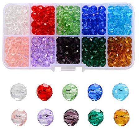 Cuentas de Cristal,500 Pcs 6 mm x 5 mm Abalorios Cristal Multifacéticas Cuentas Vaso Facetado Accesorios para Joyería Hacer Pulseras Collares Pendientes Bisutería Fabricación y Manualidades,10 Colore