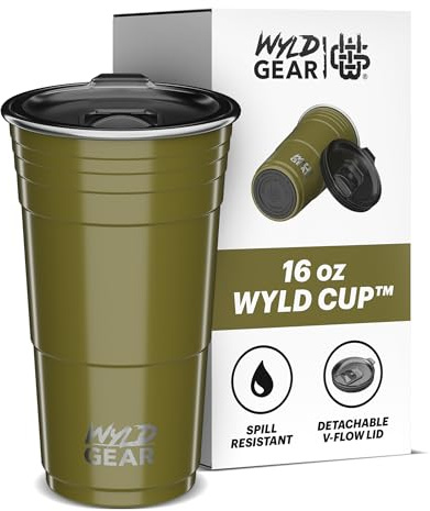 Wyld Gear Partybecher, 473 ml, Außendurchmesser, Edelstahl, Metallbecher mit Deckel, Grün
