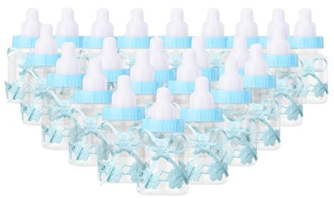 Holdfiturn 24 PCS Blue Lace Fillable Candy Bottles Gift Box for Newborn Birthday Party Decoration