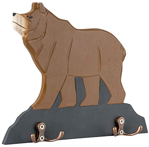 Porte-manteau mural pour chambre d’enfants Ours fier Tasseau en bois avec 4 patères, 26 x 21 cm x 1 cm