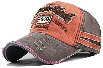YULOONG Vintage Baumwolle Baseball Cap Fashion Washed Denim Retro Ausgefranste Kante Sonnenhut Bestickter Trucker Hut Klassische Sport Casual Cap Einstellbare Größe für Männer Frauen (B-Orange)