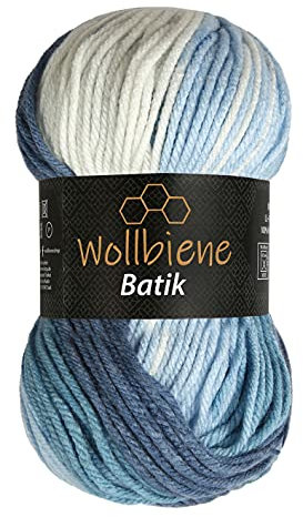 Wollbiene Batik Wolle mit Farbverlauf mehrfarbig 100g Multicolor Strickwolle Häkelwolle (5500 blau weiß)