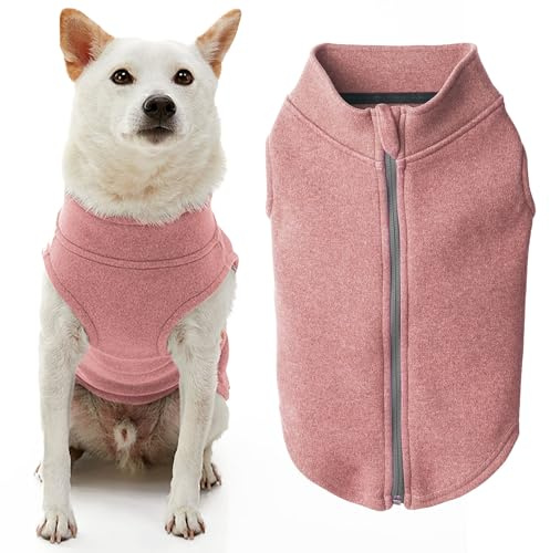 Gooby Zip Up Microfiber Fleece Dog Sweater - Pink, Large - Warm Double Layered Soft Microfiber Fleece Step-in Dog Jacket Without Ring Leash - Winter Dog Sweaters for Small Dogs and Medium Dogs